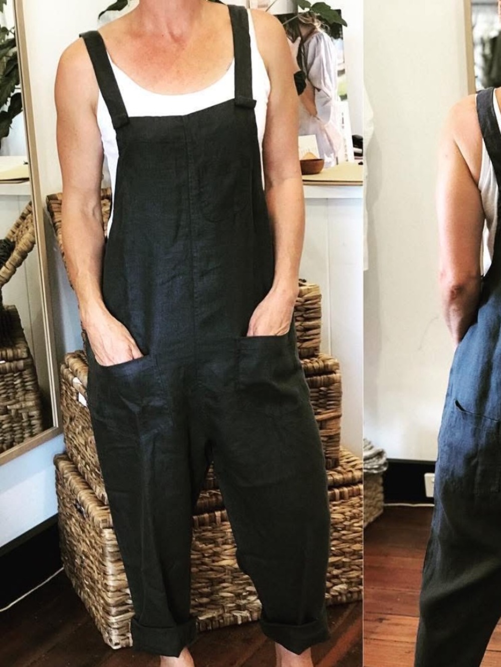 Frockk 100% Linen Overalls Black Small